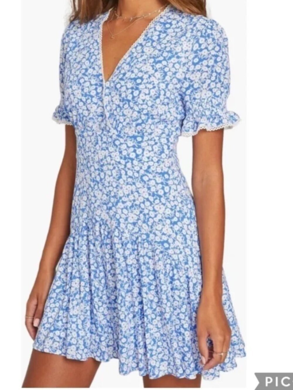 Lost + Wander Women's Size Large Villa by the Sea Floral Picot Trim Peasant Mini